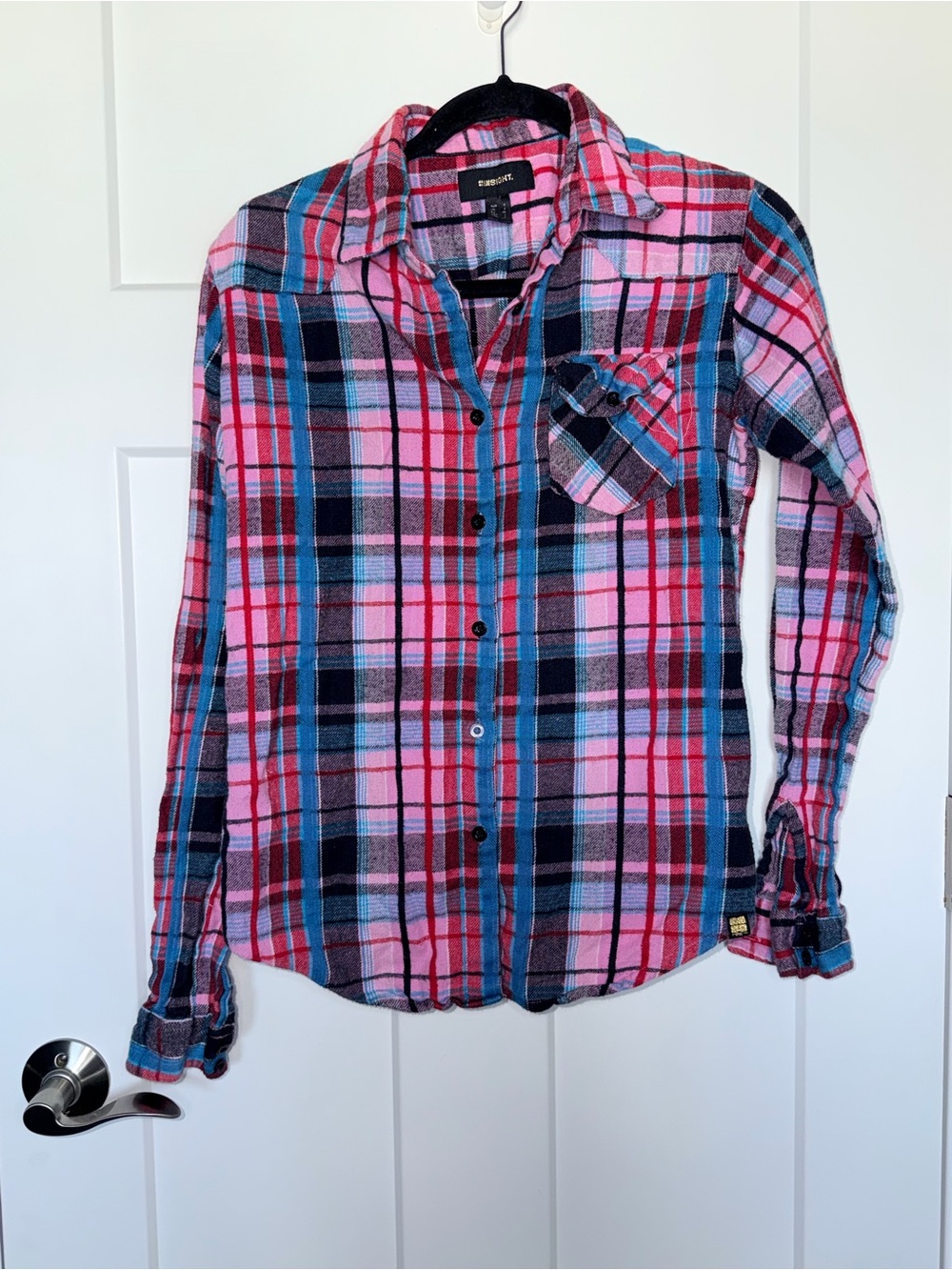 Pink and Blue Plaid Flannel Button Down